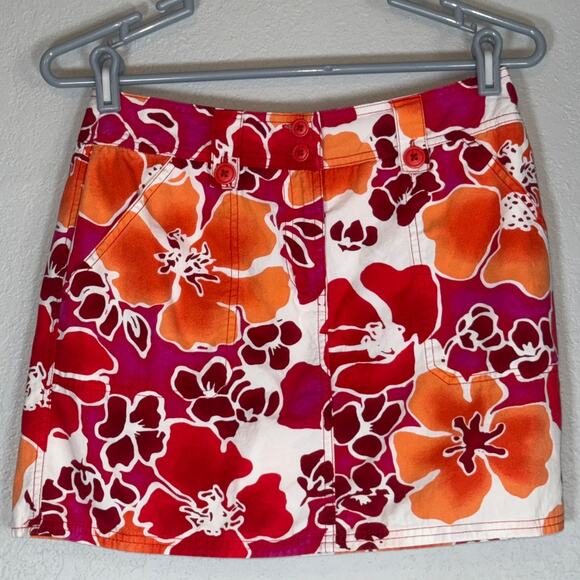 Vintage Y2K Red Orange Hawaiian Tropical Skort Mini Skirt Womens 4 Surfer Surf - Picture 1 of 5